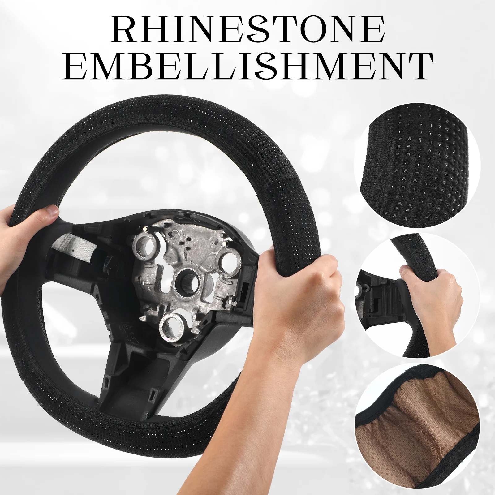 

Steering Wheel Cover Steeringwheel Rhinestone Elastic Car Decoration Accessories Glitter