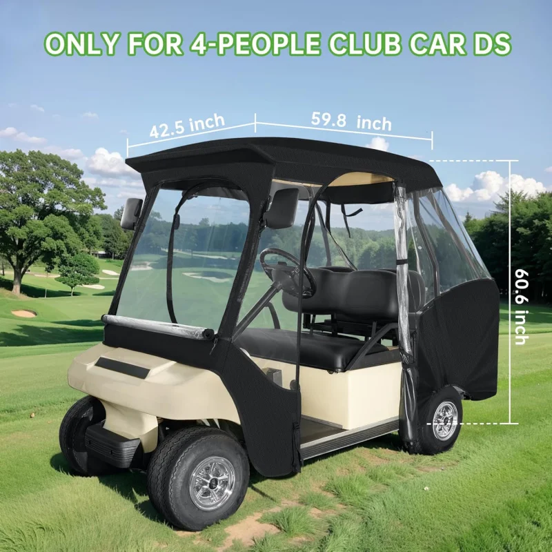 AQ10L0L Golf Cart 4 Passenger Driving Enclosure for Club Car DS,4-Sided Clear Window Rain Cover All Weather Waterproof Windproof