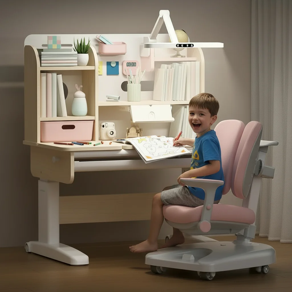 

Ergonomic Children Youth Learning Desk Modern Height Adjustable Kids Study Wooden Table for Bedroom and Living Room