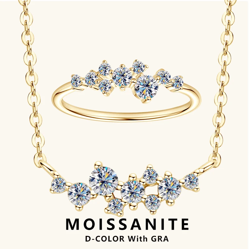 

Lnngy Moissanite Diamond Necklace Ring 925 Sterling Silver Cluster Pendant Jewelry Set For Women Laides Engagement Rings Gift