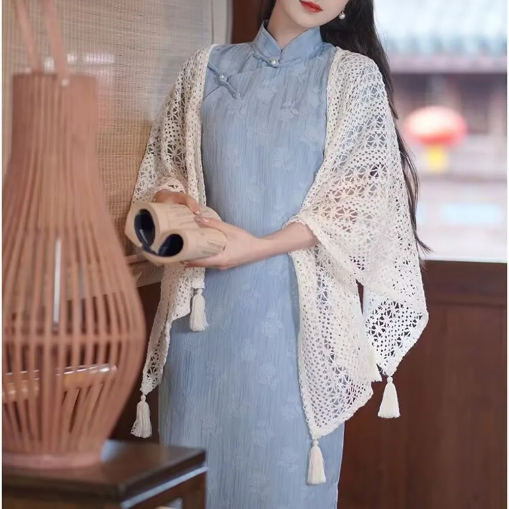 رقيقة شيونغسام شال شال معاطف الشمس حماية واقية من الشمس شرابة مكيفة قميص العرقية نمط راجلان كم