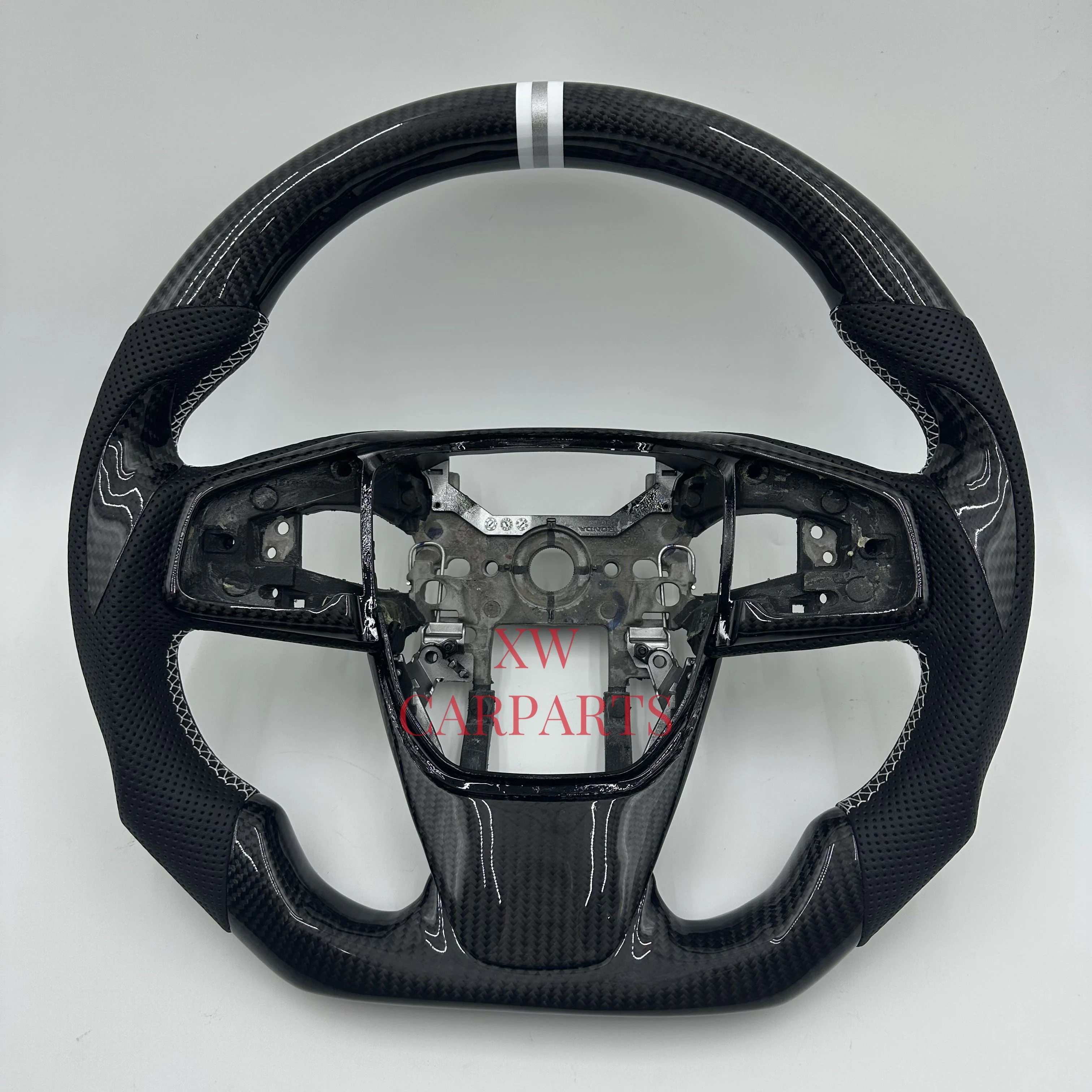

Custom For Carbon Fiber Steering Wheel With White Stitch 2017-2021 Honda CR-V