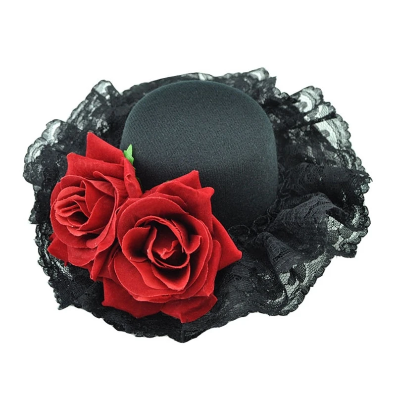 

Rose Flower Top Hat Headwear Stylish Fascinator Hat Decoration Charm For Women Girls Cosplay Party Y166