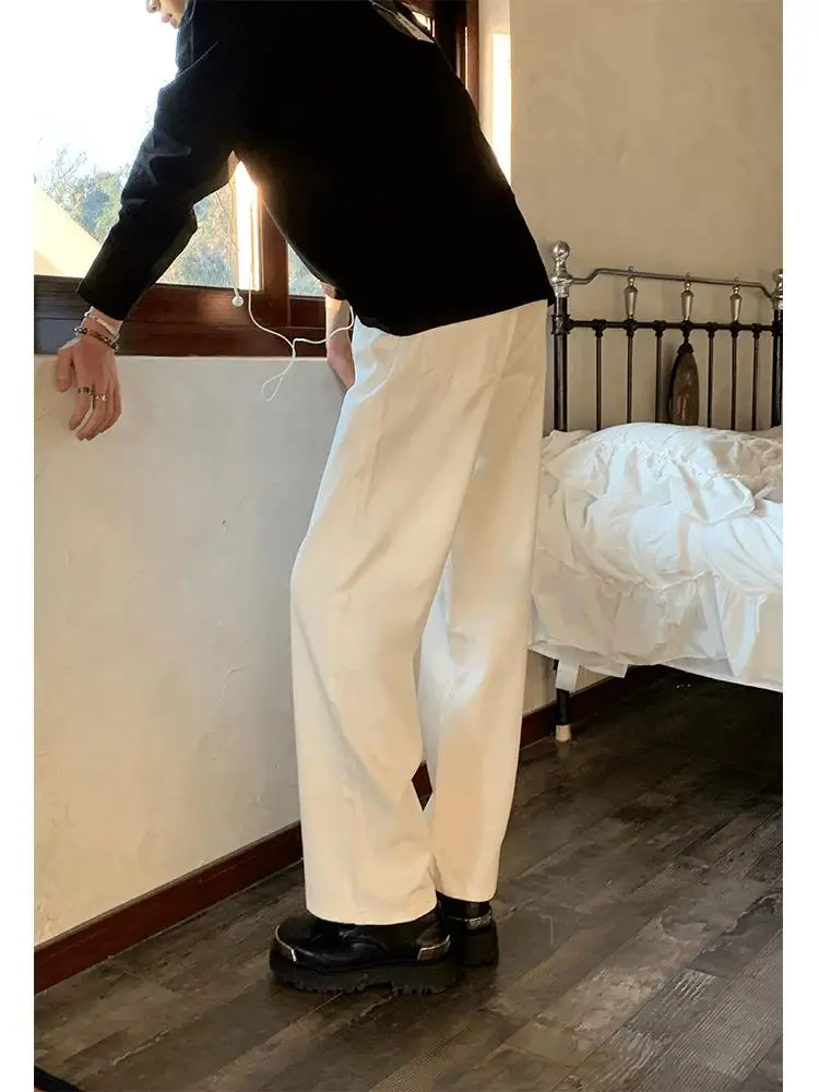 

White Wide Leg Loose Fit Jeans Men's Spring Autumn American High Street Cleanfit Trousers Straight Cut Jeans Casual Denim