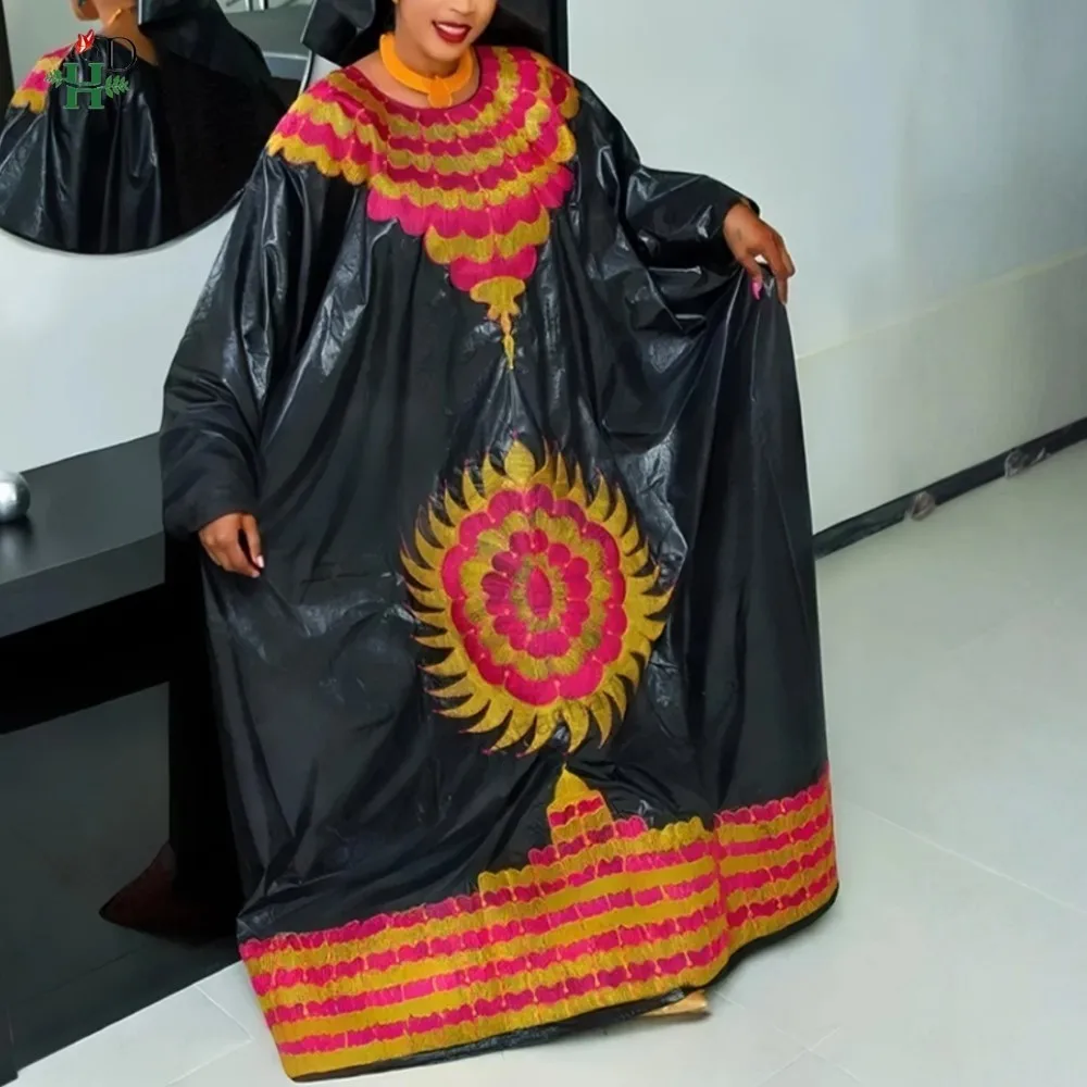 

H & D африканские платья для женщин, платье-кафтан больших размеров с вышивкой Bazin Riche, свадебное платье, черное платье Djellaba, турецкое платье 2026