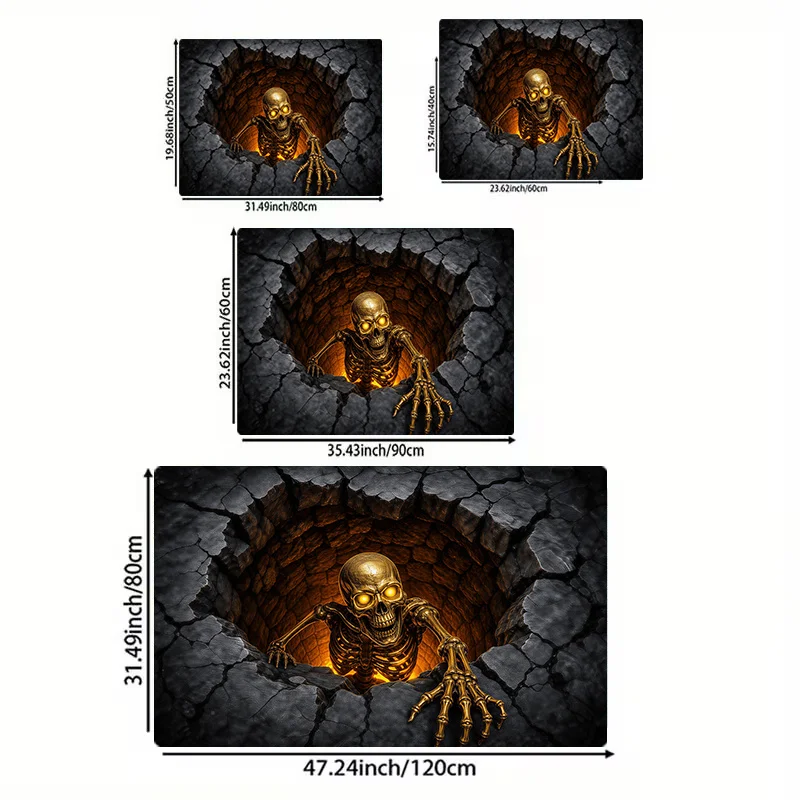 1pc Skull Horror 3D Visual Entrance Floor Mat, 2D Flat Printing, Non-Slip Machine Washable Easy to Clean Polyester Carpet