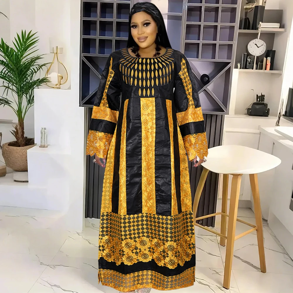 H&D African Clothing Dresses For Women 2024 Elegant Wedding Party Ankara Dashiki Long Dress Roupas Purple Bazin Riche Robe