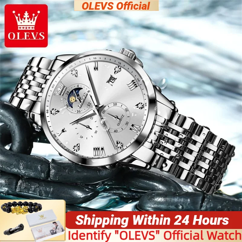 

Брендовые кварцевые часы OLEVS для мужчин, хронограф, высокое качество, нержавеющая сталь, бриллианты, римская шкала, модные наручные часы, мужские новые 2925