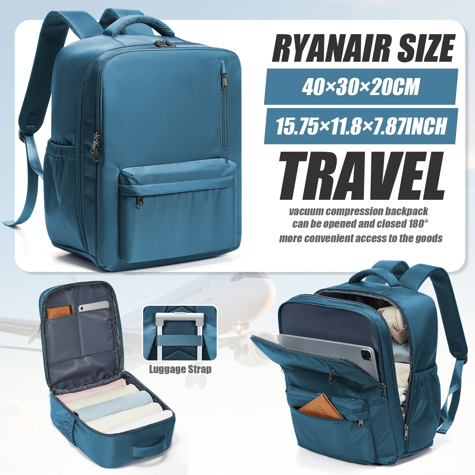 Wizzair Ryanair 40x30x20 캐빈 백 핸드 러기지 백팩 남성 여성 15.6인치 노트북 가방, 의류 보관 가방, 학교 백팩
