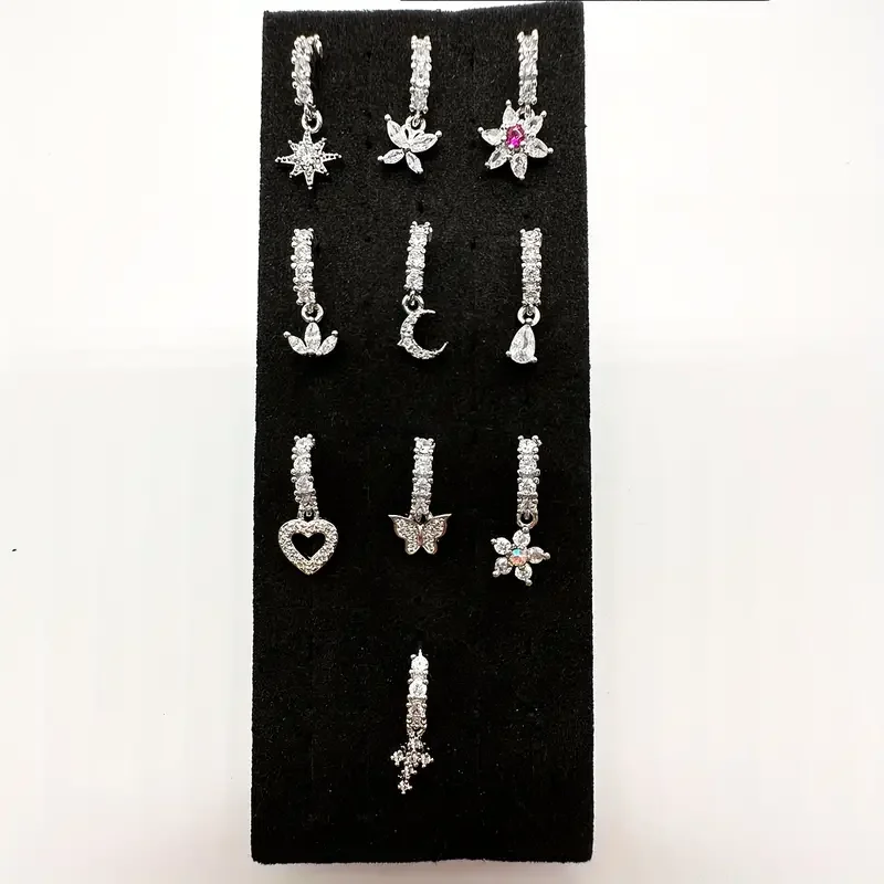 1pc/Set Silver Plated Dangle Nose Ring Inlaid Shiny Zircon Butterfly Heart Cross 20G Cartilage Earring Dangling Nose Piercings