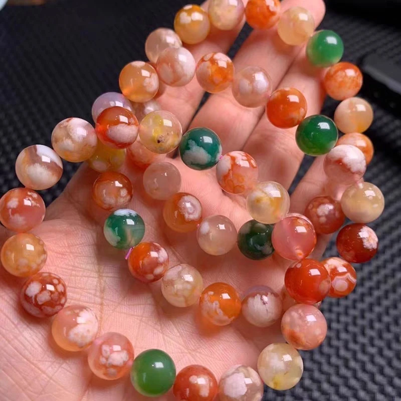 

Natural Orange Cherry Agate Round Beads Bracelet 9mm Crystal Jewelry Woman Man Colorful Green Red Agate Fashion Gift AAAA