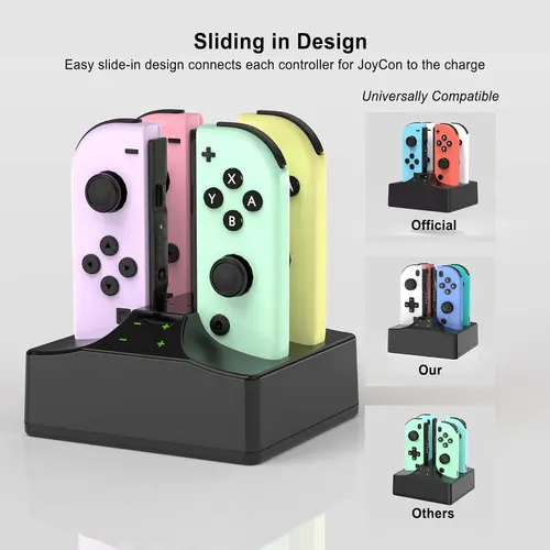 Imagen 2 del producto Base de carga Joycon para Nintendo Switch/Switch 2, cargador de controlador Joy-Con, estación 4 en 1 para cargador de controlador Nintendo Switch