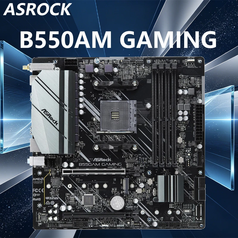 Placa-mãe B550 ASROCK B550AM GAMING AMD AM4 para CPU Ryzen 7 5800X3D 5800X 5700G 5 5500 5600X 5600G, RAM DDR4, Micro-ATX