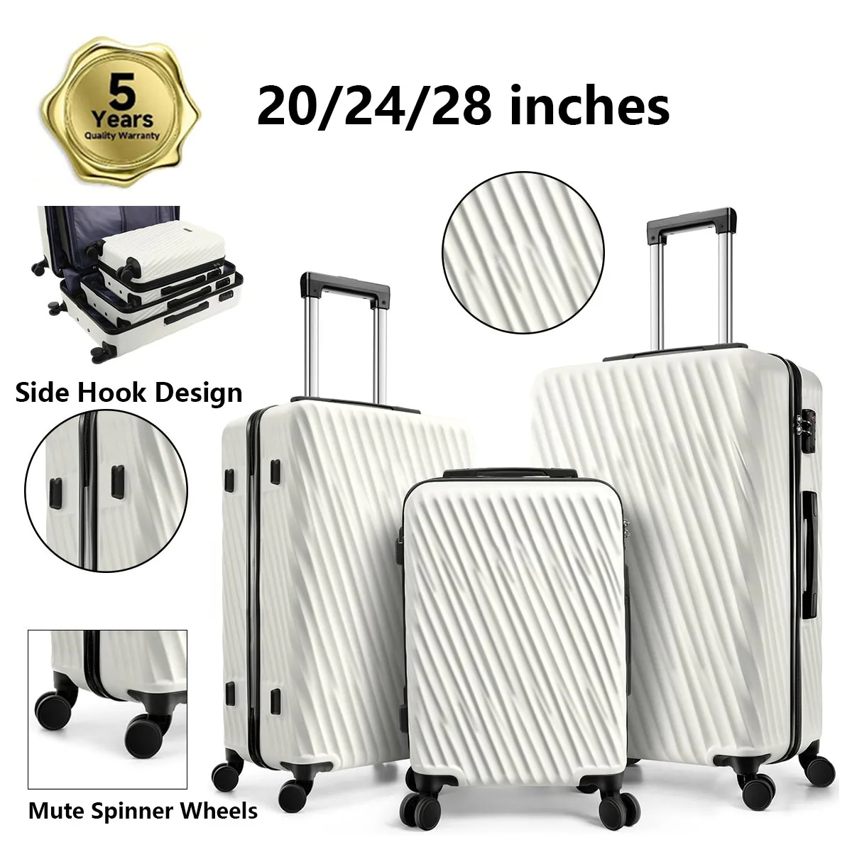 

Luggage Sets 3 Piece Suitcase with Spinner Wheels & TSA Lock, Hardside Carry on Luggage Set for Women, Men, Family,Extended Acce