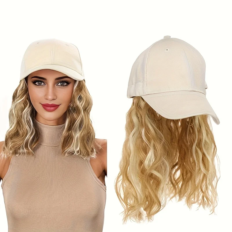 Hat Wig for Women Short Wave Baseball Cap Wig with Curly Synthetic Hair Extensions Adjustable Brown Black Baseball Hat Wig