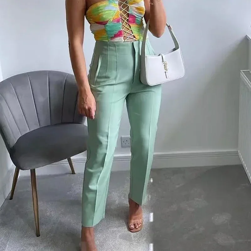 Ladies Pants Office Wear Black Pink White Pants for Women Fashion High waist Formal Pants Office outfits Pencil Trousers
