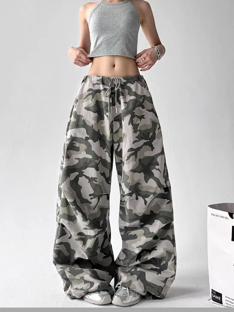 Pantalon de travail camouflage rétro américain pour femme, nouveau style printemps-été, pantalon ample à jambes larges, pantalon décontracté