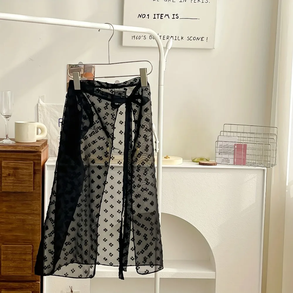 

Юбка миди с высокой талией, кружевом и вышивкой цветов, асимметричная, с боковым разрезом, на шнуровке, в стиле Harajuku Y2K, уличная мода