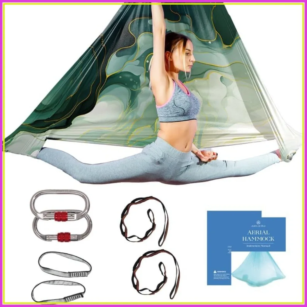 

Aerial Silk Yoga Hammock & Swing for Home Inversion Exercises Starter Kit Durable with Extension Straps Carabiners Pose Guide