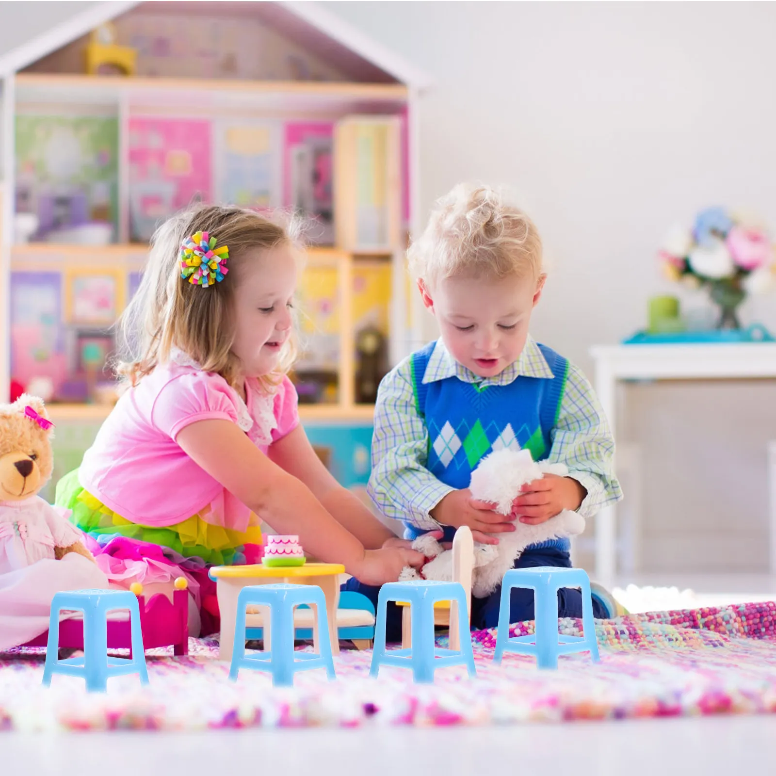 

4Pcs Mini Stools Compact Size Durable Decorative Furniture for Mini House Succulents Decoration Furniture