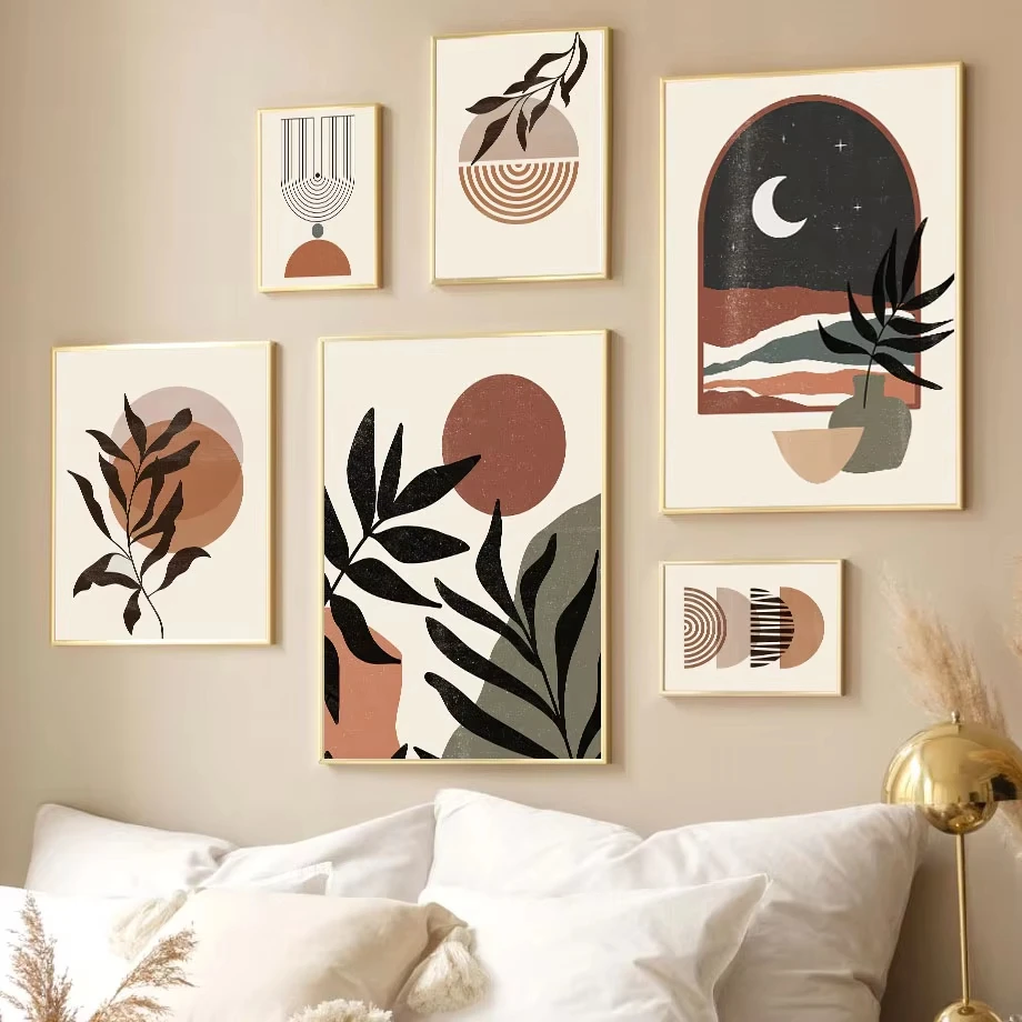 Boho Sun Moon Leaf Rainbow Geometry Landscape Wall Art Canvas Painting Abstract Posters And Prints Picture For Living Room Decor