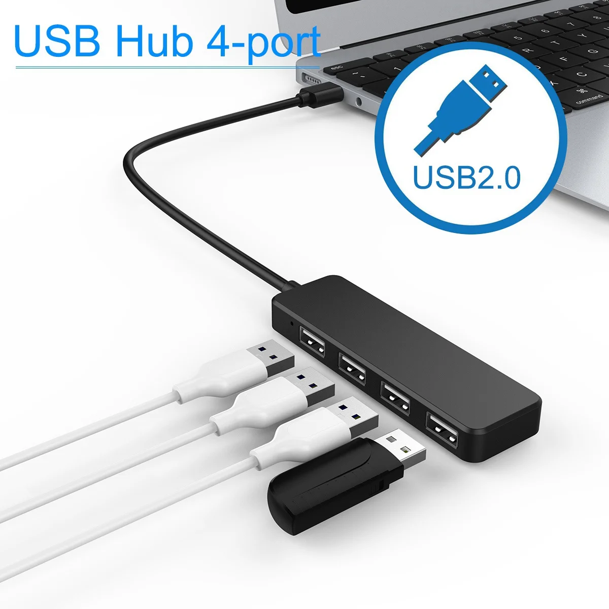 

A92Z 2Pcs Ultra Slim USB Hub 4-Port USB 2.0 Hub White & Black