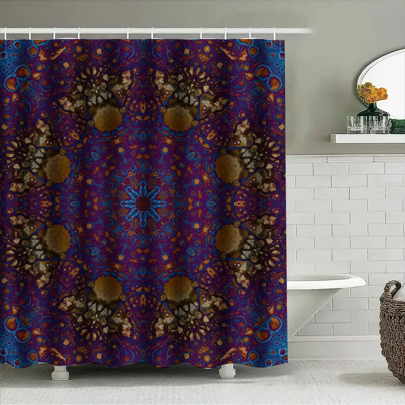 

Retro Boho Floral Shower Curtain Blue Purple Gold Print Polyester Fabric for Bathroom Decorations Size Customizable Free Shippin