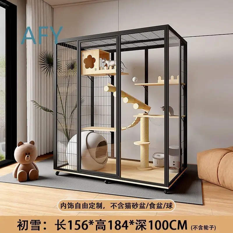 Large Panoramic Cat House for Indoor Use Wooden Luxury Cat Cage with Glass Panels for Large Cats Multi Level Enclosed Kitten