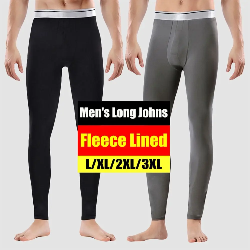 Men\'s Thermal Underwear Pants Winter Thick Fleece Lined Long Johns Warm Leggings Base Layer Bottoms