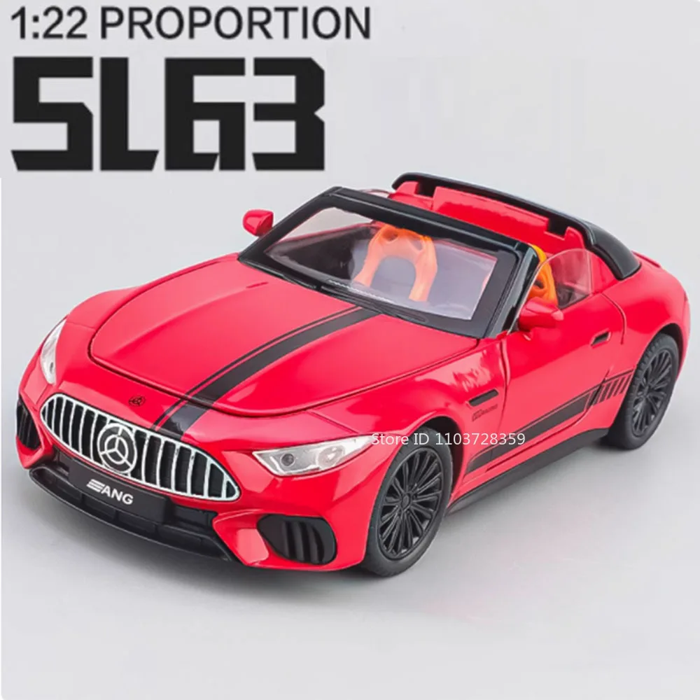

1:22 SL63 Miniature Model Toy Sports Cars Alloy Diecast Roadster Sound Light Doors Opened Pull Back Supercar Toys for Kids Gifts