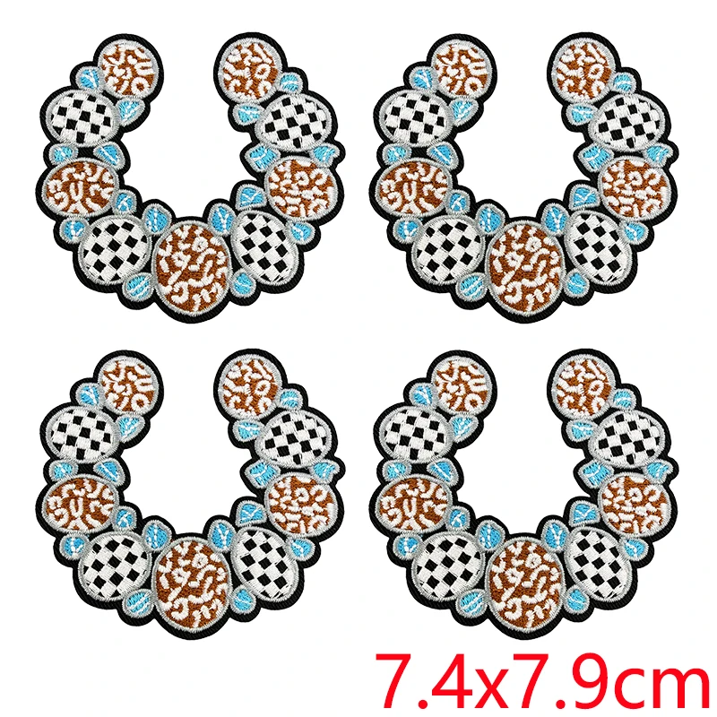 10PCS Turquoise Checkerboard Western Cowboy Series Embroidered Patches For Clothes Iron On Patches For Clothing hats Jackets DIY