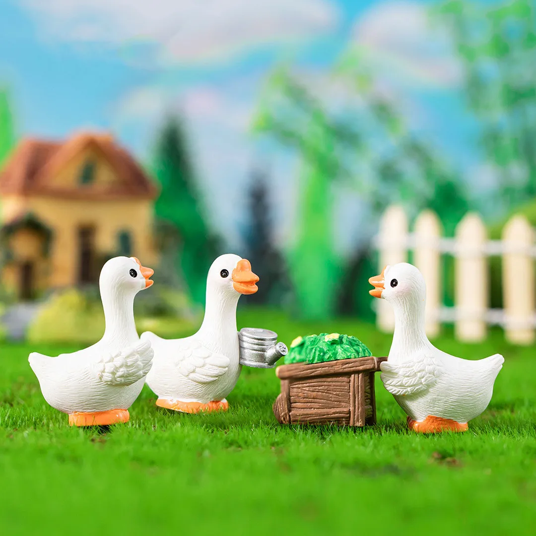 Figurines Miniature Cartoon Lovely Goose Micro Landscape Ornaments For Home Decoration Bedroom Decor For Room Desk Accessories