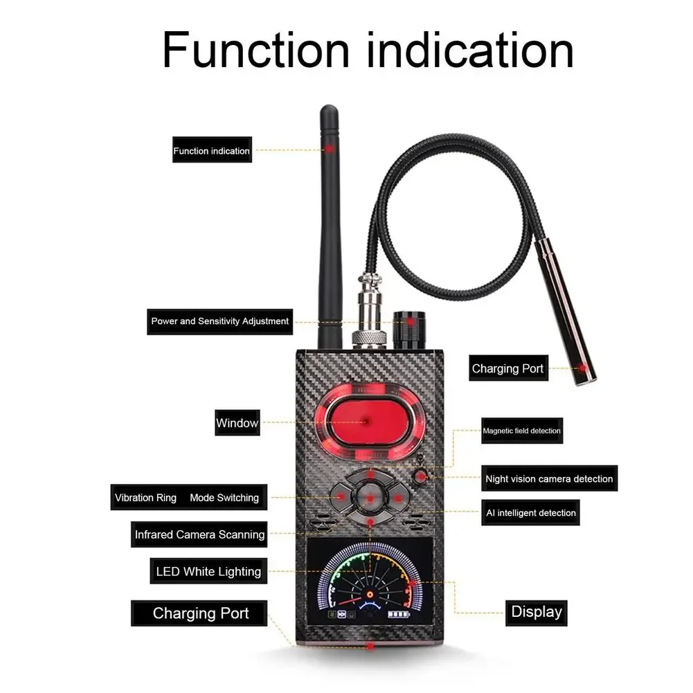 Imagem -05 - Anti Spy Câmera Detector Sinal de Radiofrequência Lente Cam sem Fio Gps Scanning Finder Multifuncional Spy Gadgets Tool