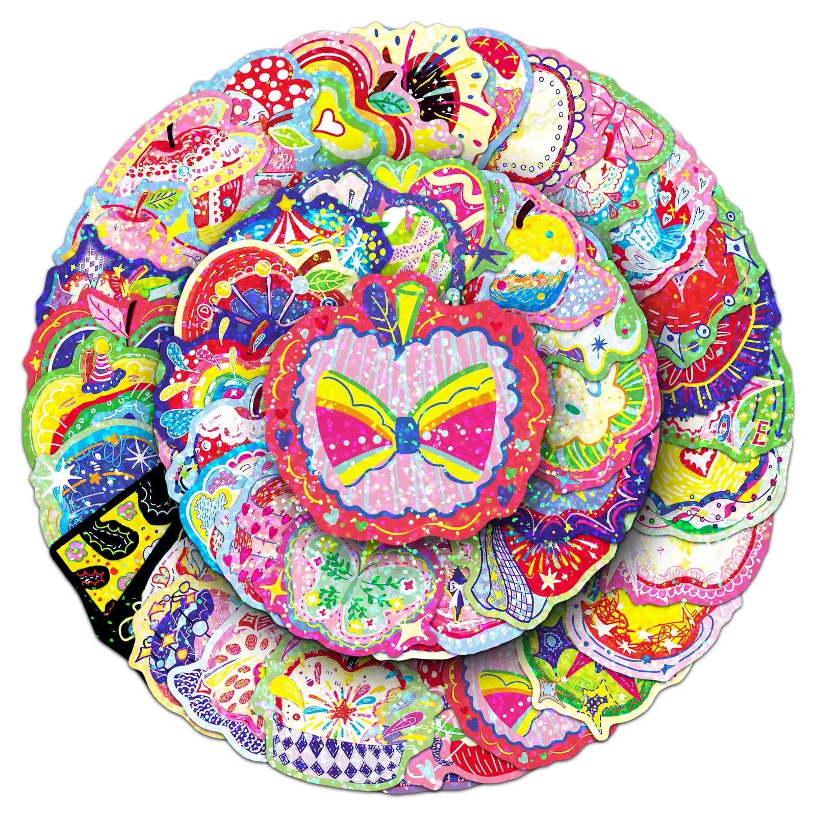 50PCS Cartoon Laser Apple Graffiti Sticker DIY Decoration Mobile Phone Case Notebook Water Cup Toy Gift Sticker