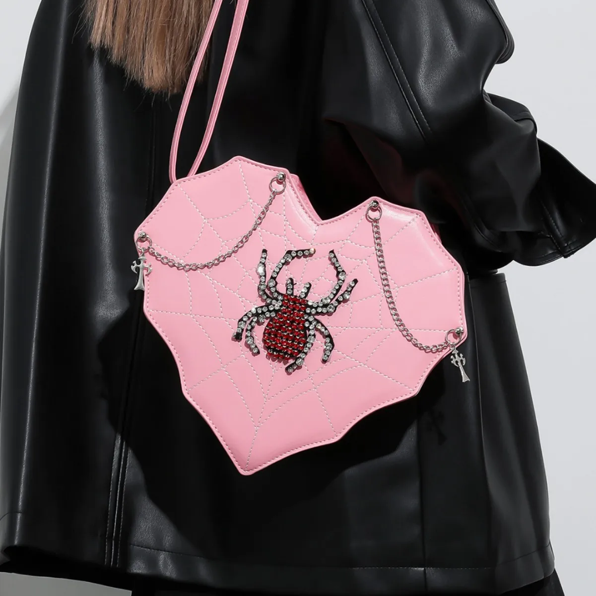 Niche Special-shaped Bag, Sweet Sister, Cool and Spicy Style, Love Messenger Bag, Personalize Dark Spider Web Shoulder Bag Women