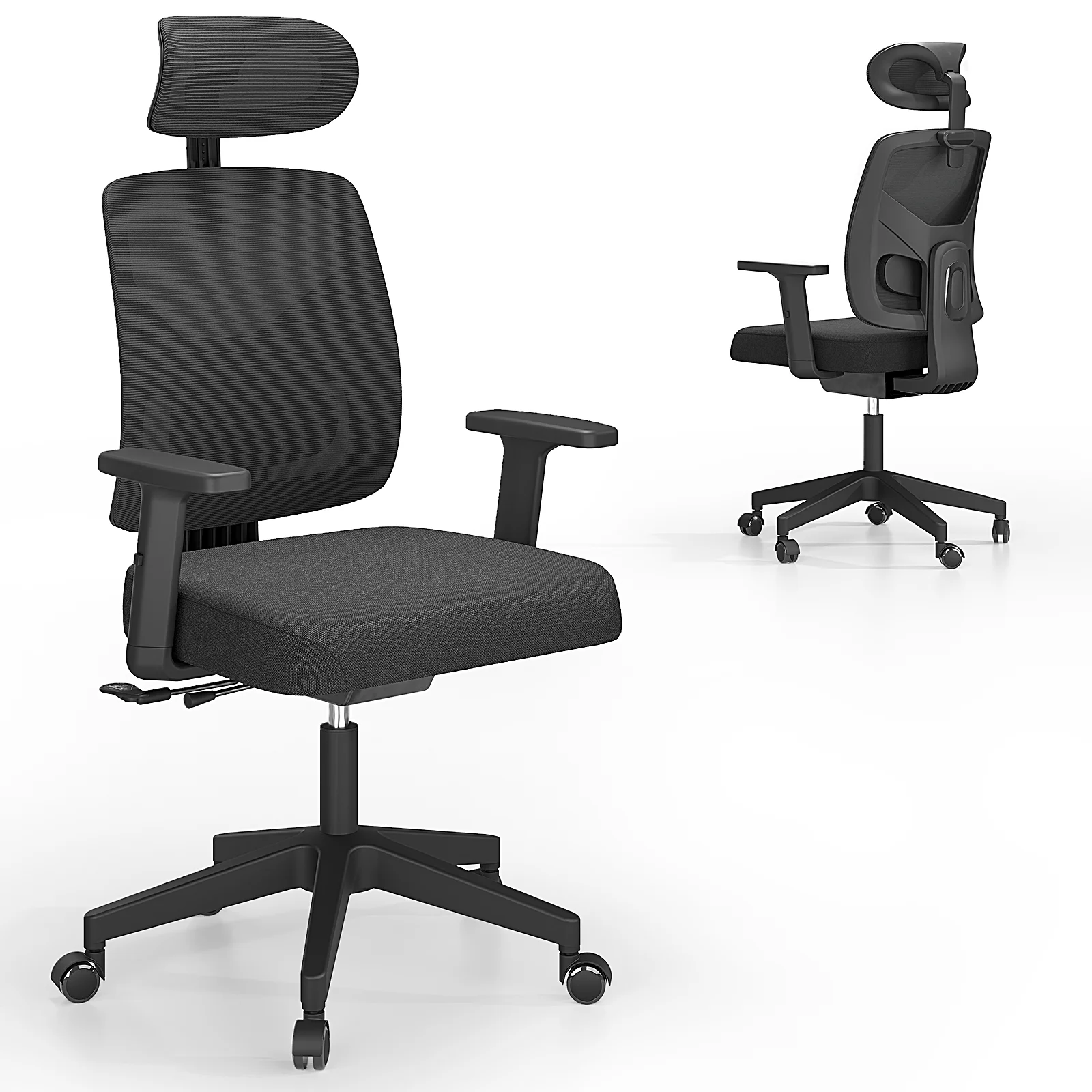 Ergonomic office chair, adjustable backrest, tilt locking function, lumbar support, armrests, 2D headrest,