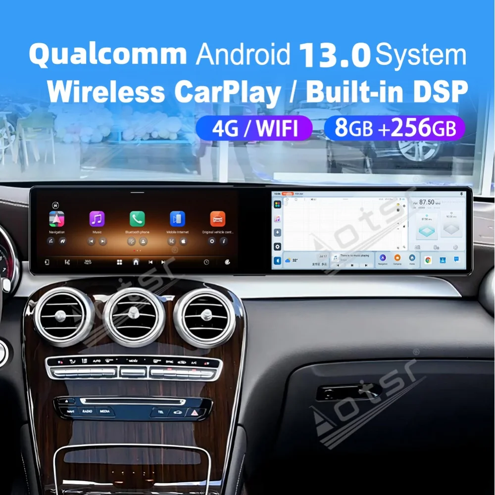 

12,3 двойной экран Qualcomm Carplay Android автомобильный мультимедийный автомобильный для Mercedes Benz GLC 2015 ~ 2021 GPS Navi автомобильный радиоприемник