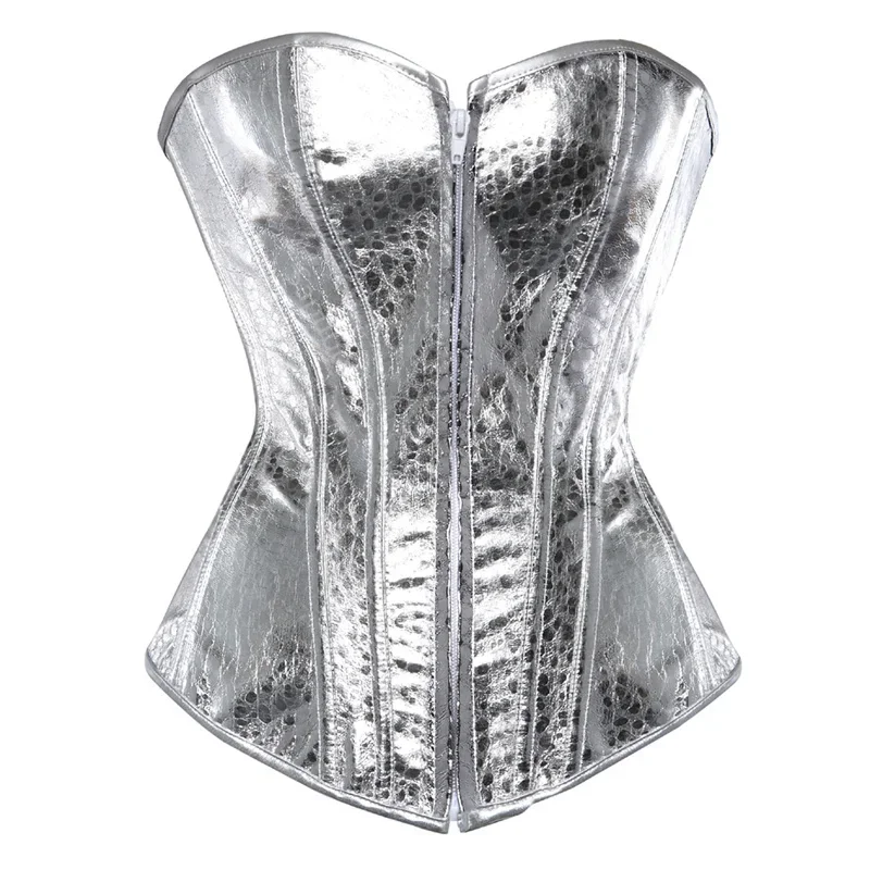 corset bustier top women vintage style gold silver overbust corsets leather nightclub sexy korsett lingerie strapless