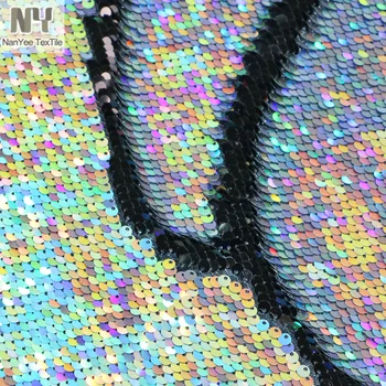 Polyester Saten Destekli Çift yüzlü Denizkızı Ölçeği Geri Dönüşümlü Ters Çevirilmiş Payetler Madeni Pul Kumaşlar Yastık Giyim Dekorasyon