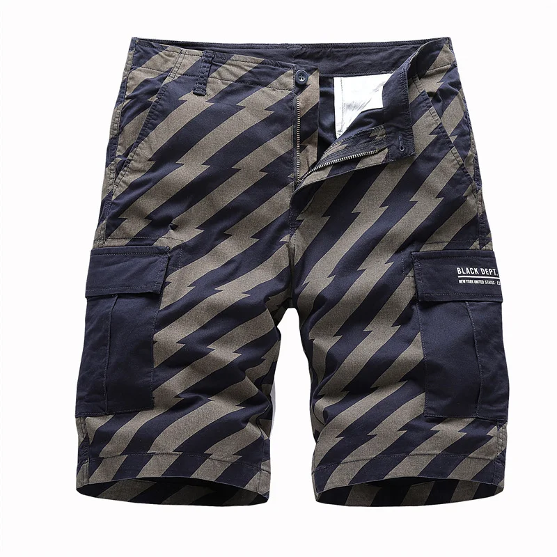 2024 Men's Camouflage Shorts Stripe Sports Cargo Big Pocket Loose Casual Male