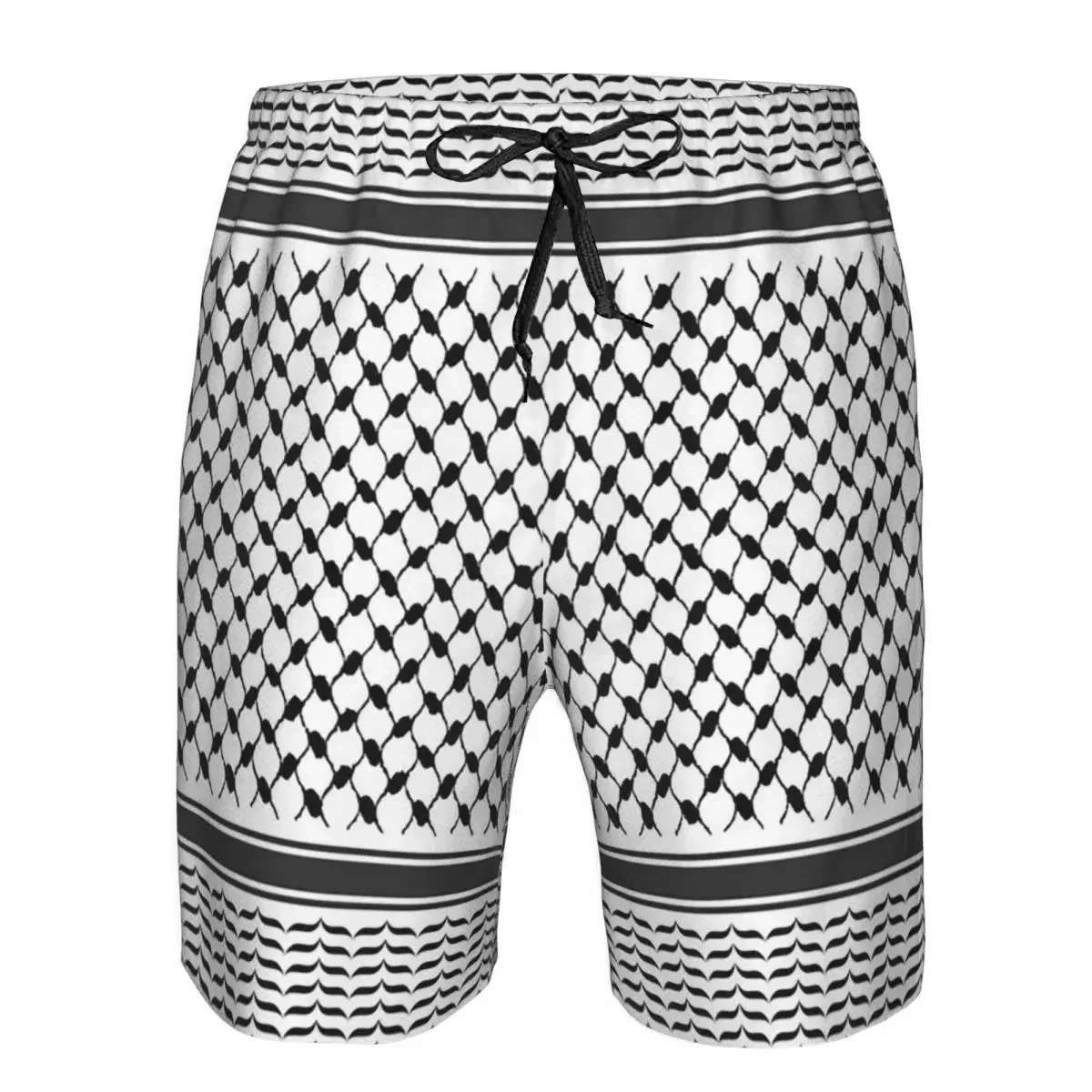 Palestinian Kufiya Pattern Design Original Black And White Keffiyeh Trunks Beach Board Shorts Casual Quick Dry Summer Men Pants