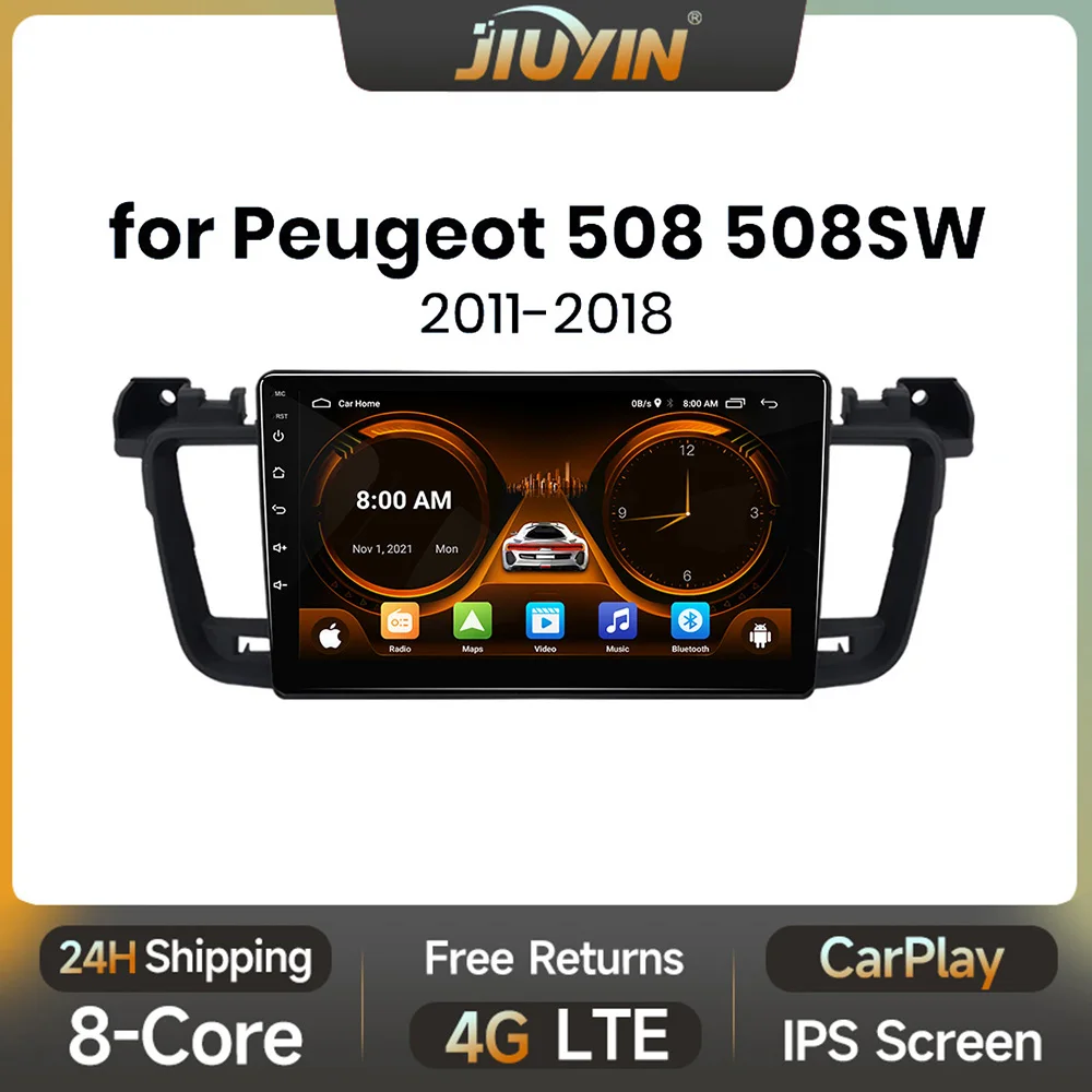 JIUYIN Car Radio For Peugeot 508 508SW 2011 - 2018 wireless CarPlay Android Auto car intelligent systems No 2 din 2din DVD