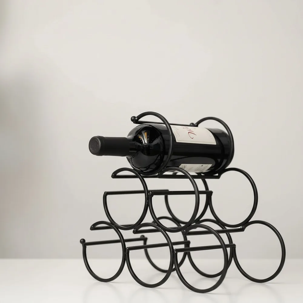 

Rustic Iron Wine Rack 6 Bottle Storage Freestanding Tabletop Holder Portable Mini Bar Home Decor