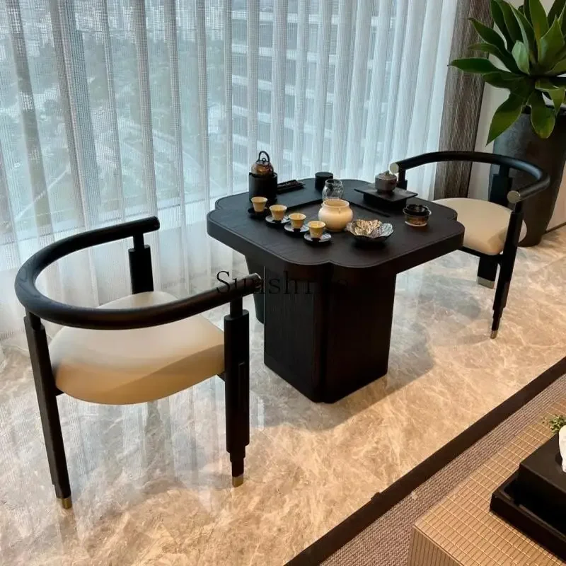 New Chinese balcony solid wood black begonia modern simple small apartment tea table