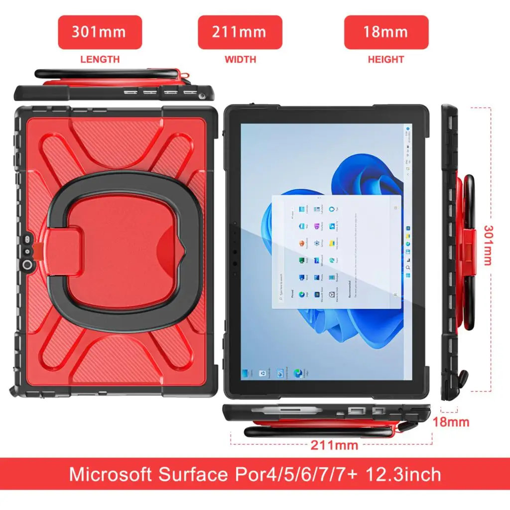 Shockproof 360° Rotating Case For surface Pro 4 5 6 7 Safe Heavy Duty Full Body Protective Stand With Wristband Tablet Case