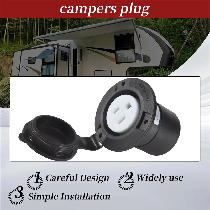A7THK-15 Amp Flanged Shore Power Outlet 125 Volt NEMA 5-15R Receptacle, 2 Pole 3 Wire Socket For Straight Blade US Plug