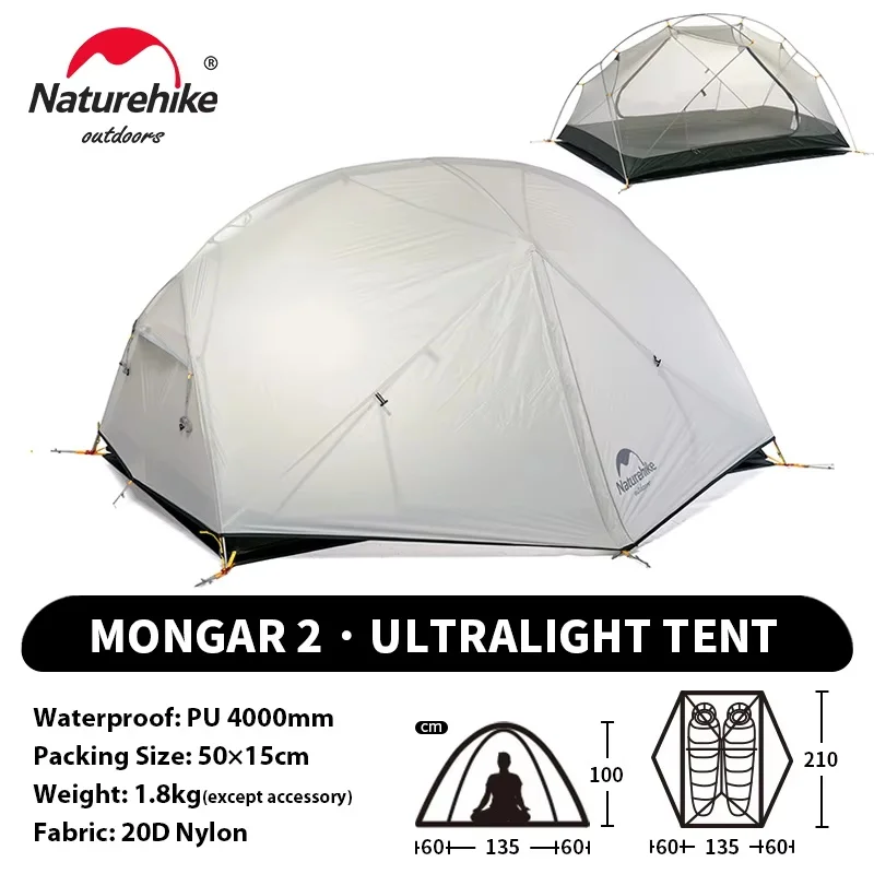 Naturehike Mongar UL 2-tent 2-persoons backpacktent 20D ultralichte reistent Waterdicht Wandelen Survival Outdoor Campingtent