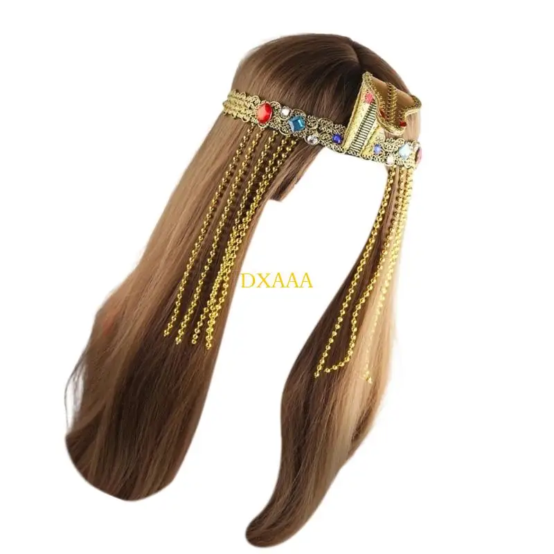 DXAA Luxurious Egyptian Queen Crowns With Tasseles Detailing Csotume Accessory Perfect For Masquerades Balls Themed Event