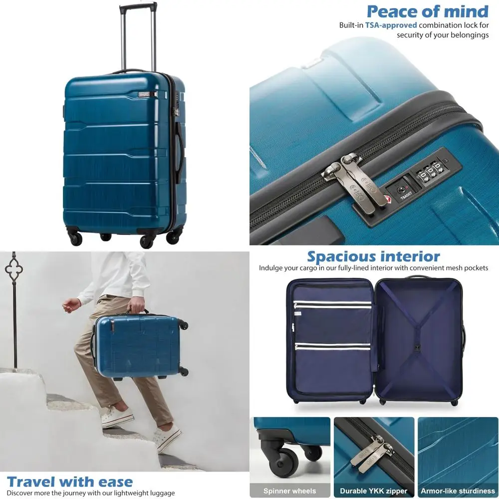 

Lightweight Spinner Suitcase with TSA Lock, PC+ABS Hardshell, 24in Caribbean Blue for Travel