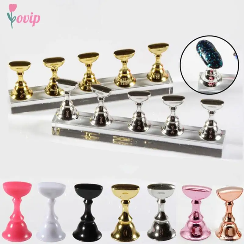 1Set Magnetic False Nail Tips Practice Trainning Display Stand Holder Base Alloy Crystal Nail Art Polish Display Manicure Tools